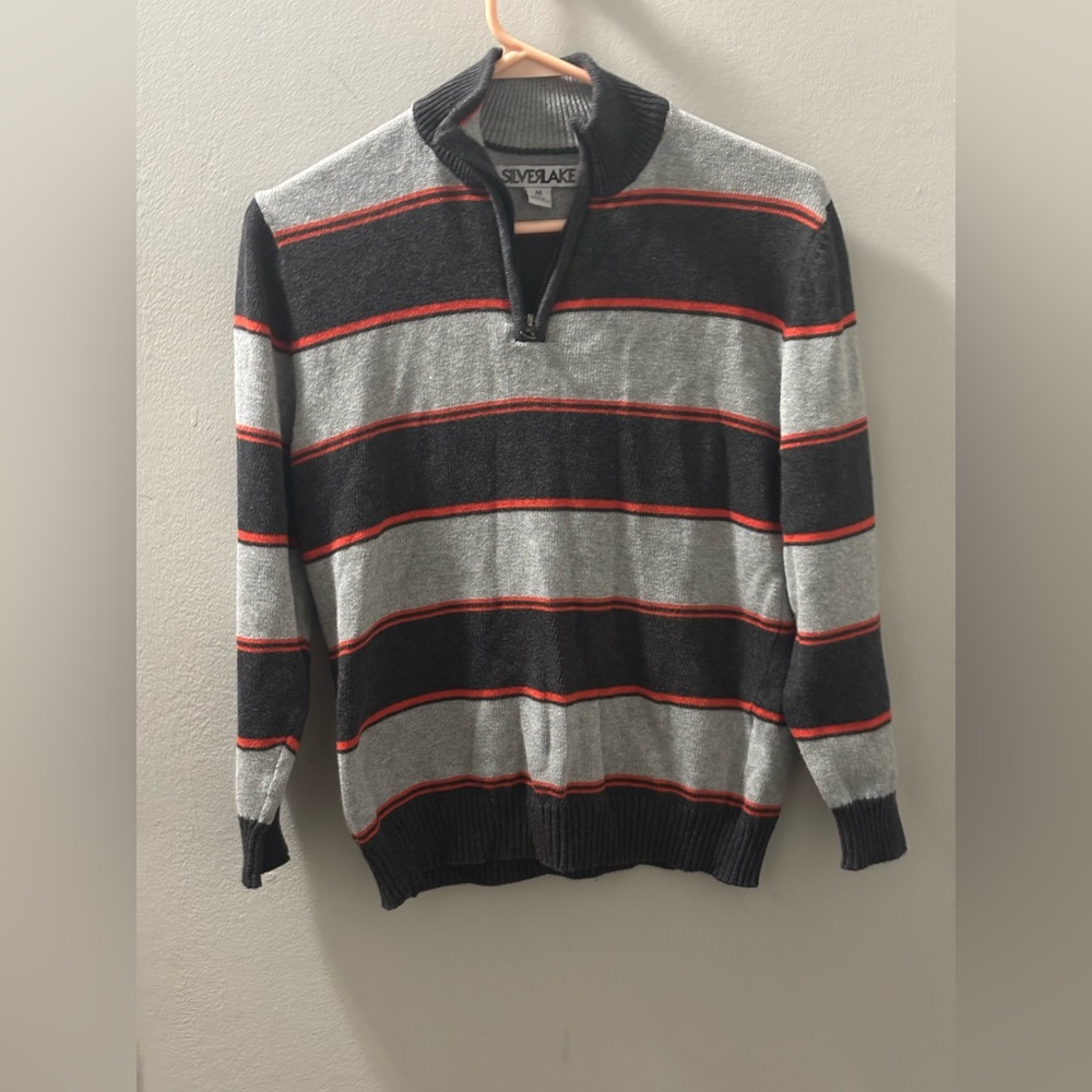 Zip-Up Striped Sweater